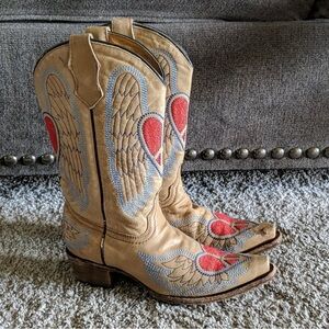 CORRAL Antique saddle/blue/red cowgirl boots. Youth size 4.